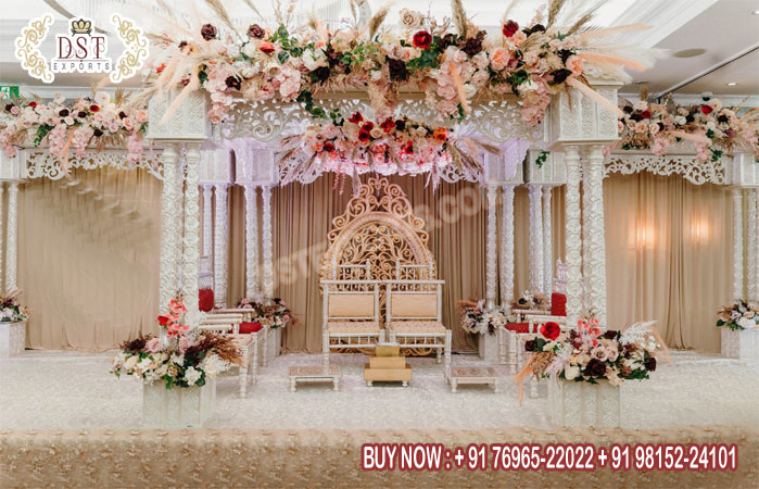 Latest White Triple Pillar Wedding Mandaps Germany