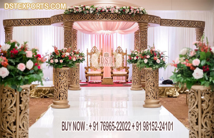 Maharani Golden Jali Pillars Wedding Mandap USA