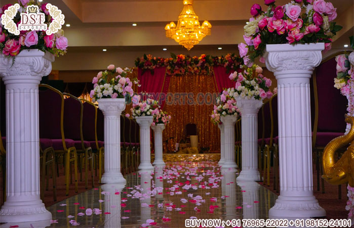 White Roman Pillar For Pastel Wedding Entrance