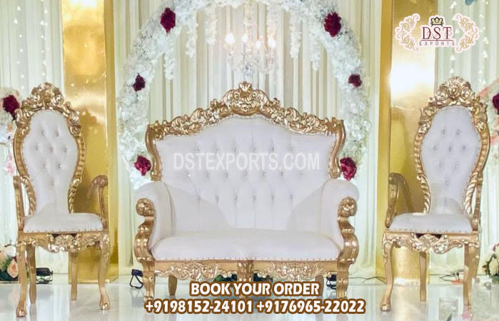 Gorgeous Wedding White Gold Throne Sofa Set