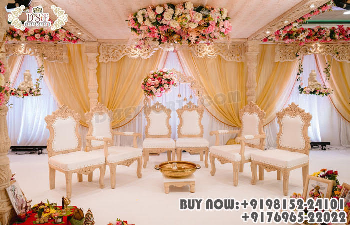 Gujarati Wedding Hand Carved Mandap Chairs Set