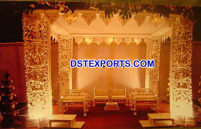 Wooden Carved Wedding Golden Mandap