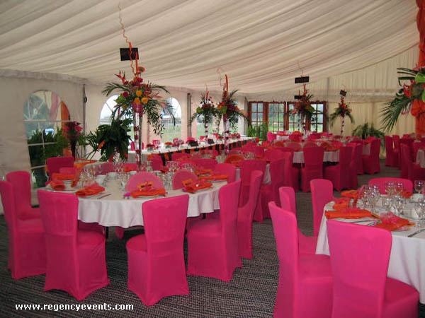 WEDDING HALL PINK CHAIR COVERS