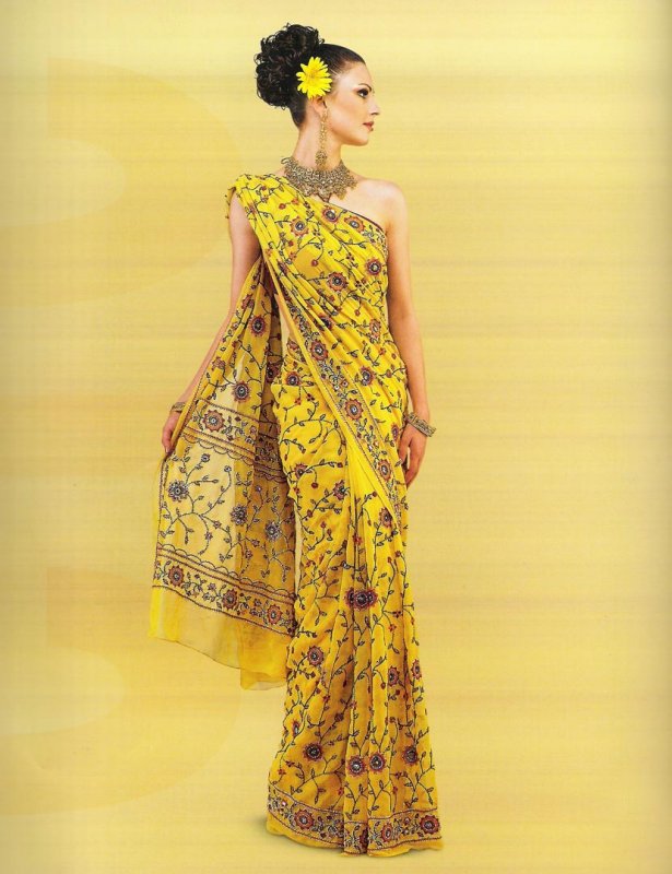 Weeding Yellow Georgette Saree