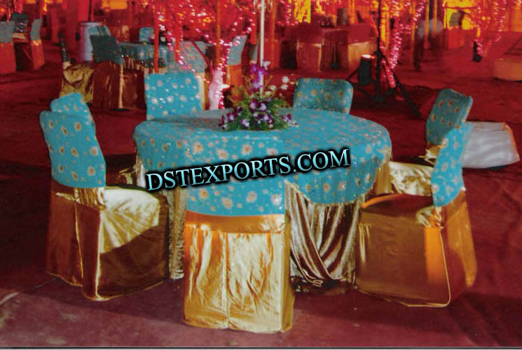 WEDDING GOLDEN CHAIR WITH SKYBLUE SASHE