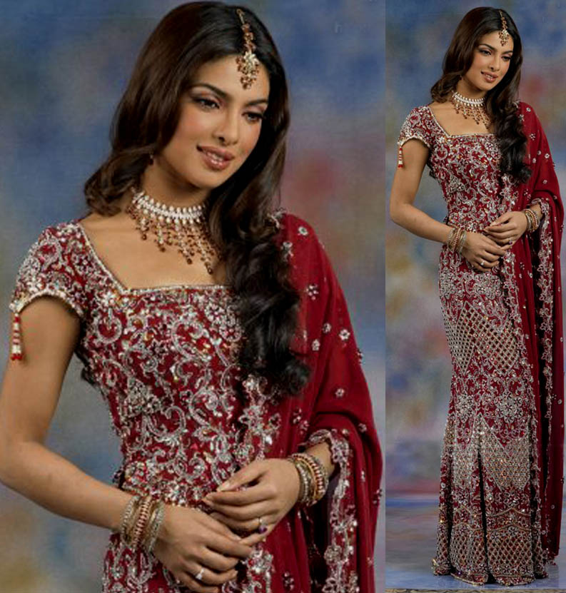 Bridal Maroon Prianka Chopra Lehangea