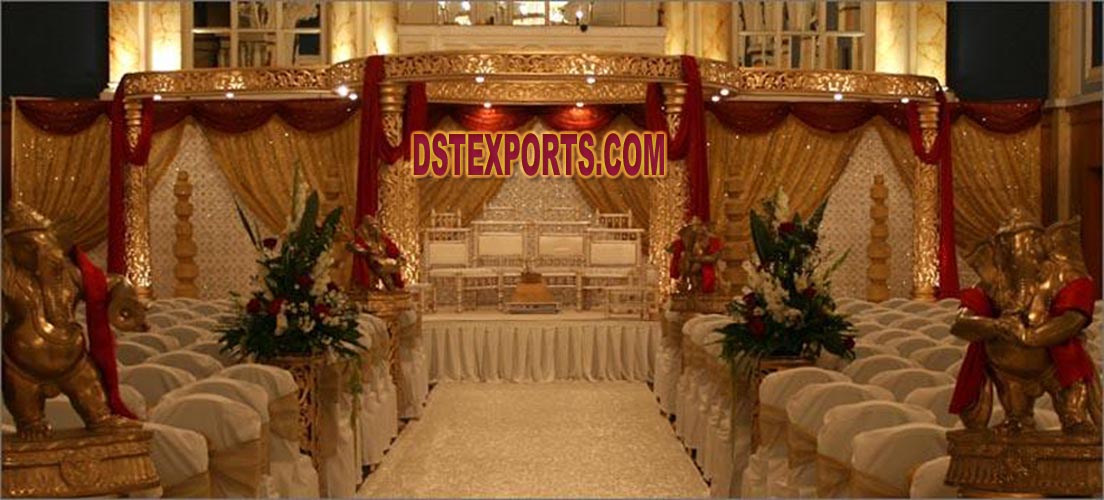 INDIAN WEDDING GOLDEN CARVED MANDAP