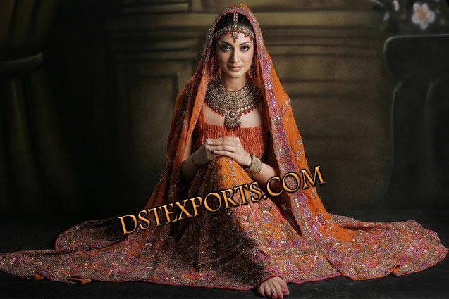 WEDDING ORANGE EMBROIDERY LEHANGAS