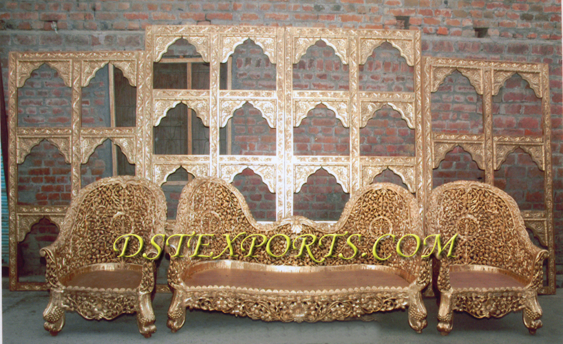 INDIAN WEDDING GOLDEN CARVED SOFA SET