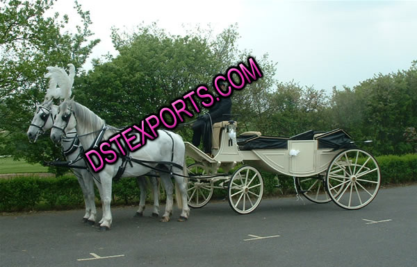 WEDDING WHITE IVORY HORSE DRAWN CARRIAGE