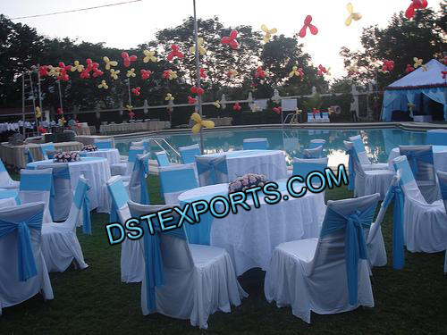 DESIGNER CHAIR COVERS WITH  SKY BLUE SASHAS