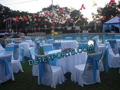 DESIGNER CHAIR COVERS WITH SKY BLUE SASHAS