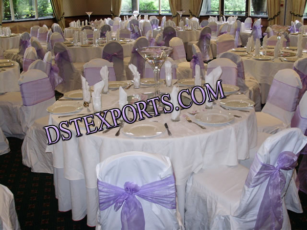 WEDDING WHITE CHAIR COVER WITH SATIN SASHAS