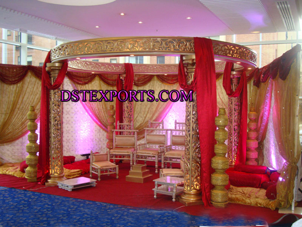 INDIAN WEDDING GOLDEN CARVING  MANDAP