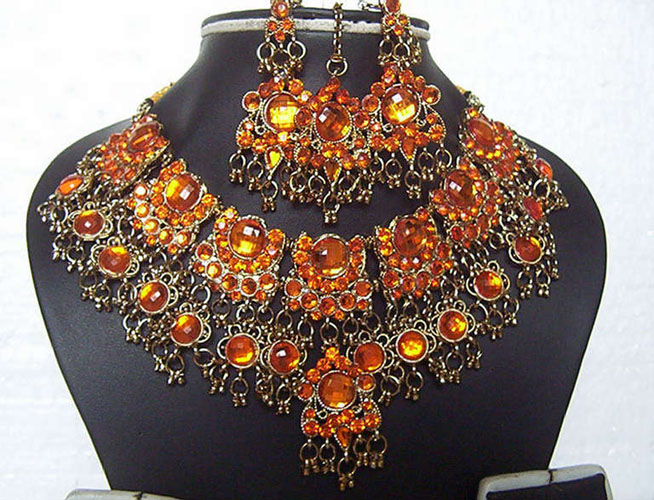 WEDDING ORANGE COLOUR BRIDAL JEWELRY