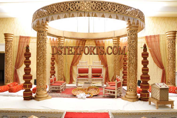 WEDDING FIBER GOLDEN CARVED MANDAP