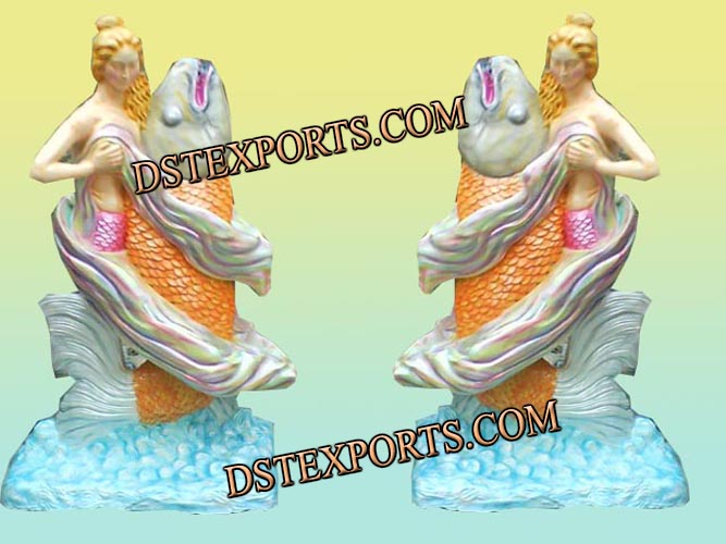 FIBER FISH LADY STATUE WITH FOUNTAIN