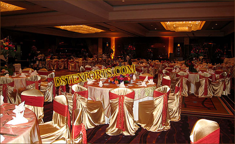 WEDDING BANQUET HALL GOLDEN CHAIR COVERS