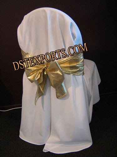 WEDDING CHAIR COVER WITH GOLDEN SASHA