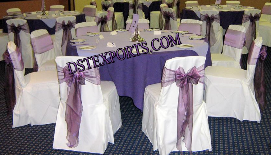 WEDDING CHAIR COVER WITH PURPLE TISSUE SASHAS