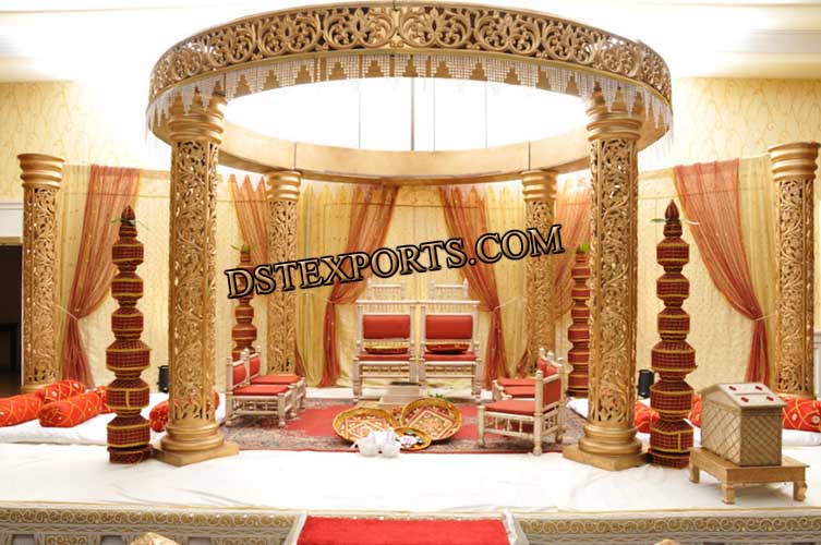 INDIAN WEDDING FIBER GOLDEN CARVED MANDAP