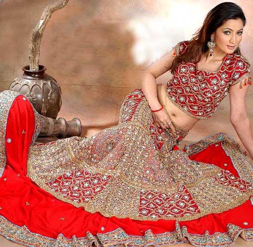 BEAUTIFUL RED BRIDLE LEHENGA