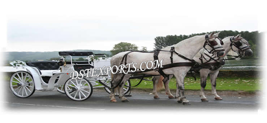 WEDDING WHITE VICTORIA HORSE DRAWN CARRIAGE