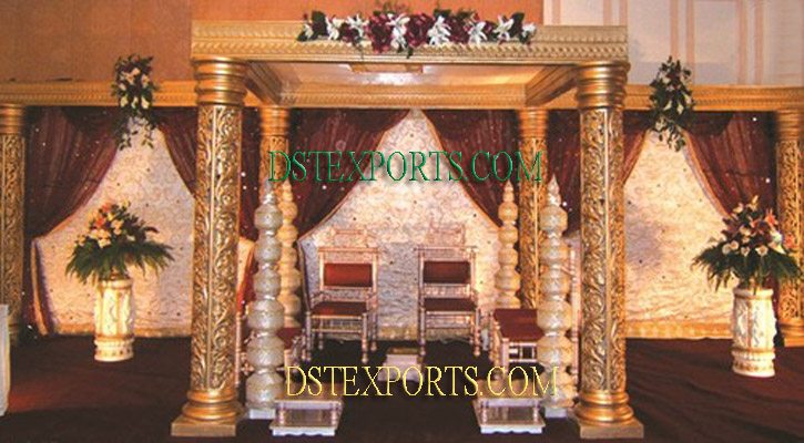 WEDDING GOLDEN CARVED SQUARE MANDAP