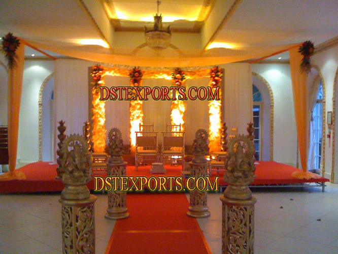 WEDDING AISLEWAY  GOLDEN  PILLARS WITH GANESHA