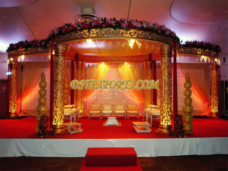 WEDDING GOLDEN CARVED FIBER GLASS MANDAP SET