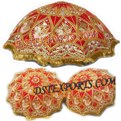 WEDDING DECORATED RED AND GOLD UMBRELLA
