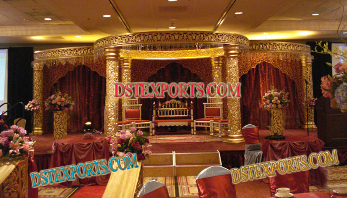 INDIAN WEDDING GOLDEN CARVED FIBER MANDAP SET