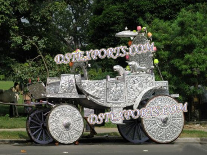 INDIAN SILVER METAL CARVED BAGHI