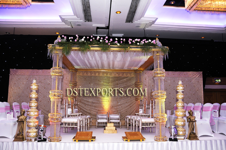 WEDDING GOLDEN METAL CRYSTAL MANDAP