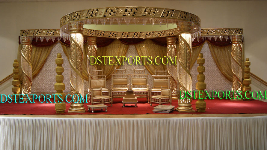 LATEST WEDDING FIBER CRYSTAL GOLDEN MANDAP