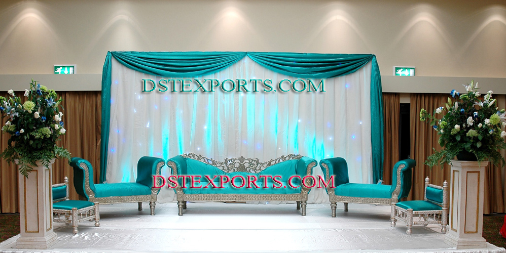 LATEST WEDDING SILVER BLUE SOFA SET