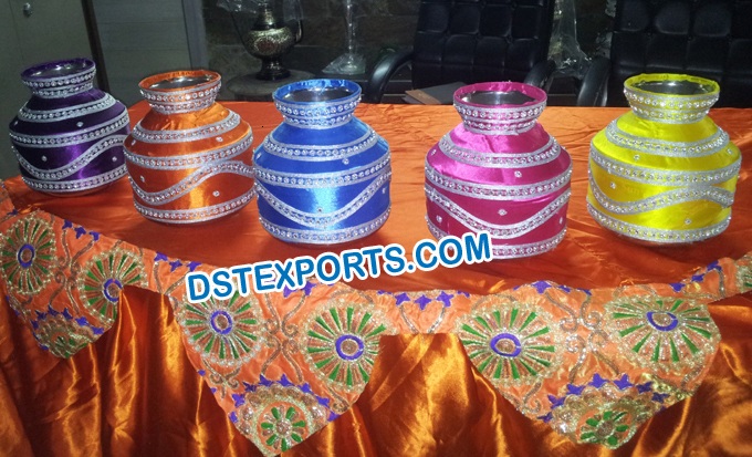 INDIAN WEDDING COLOURFUL DECORATED POTS