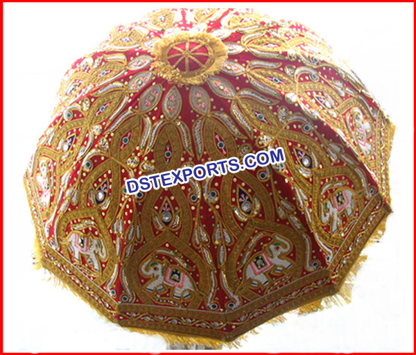 Wedding Embrodried Red Gold Umbrella