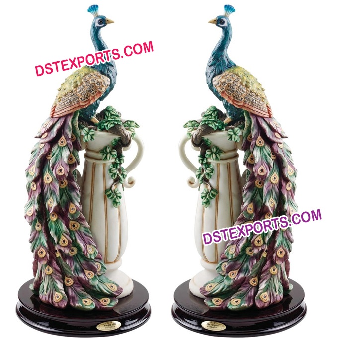 Wedding Welcome Fiber Peacock Statue On Pillar