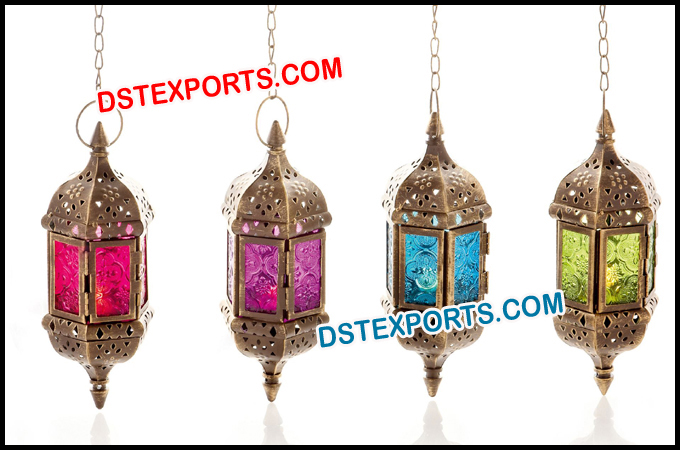 Moroccan Hanging Coloured Glass Lantern