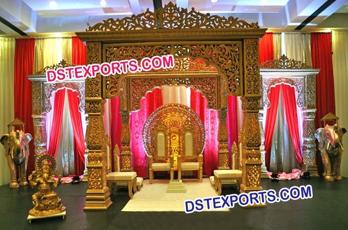 Wedding Golden Carved Bollywood Mandap