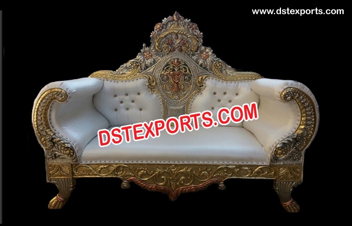 Wedding Brass Metal Carved Maharaja Sofa