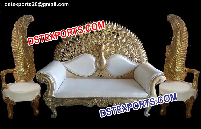 Wedding Brass Metal Peacock Sofa Set