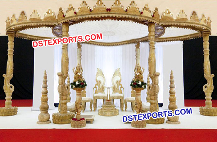 Indian Wedding Hand Carved Peacock Wood Mandap