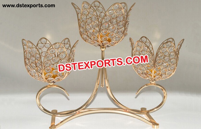 Wedding Golden Crystal Flower Candle Holders