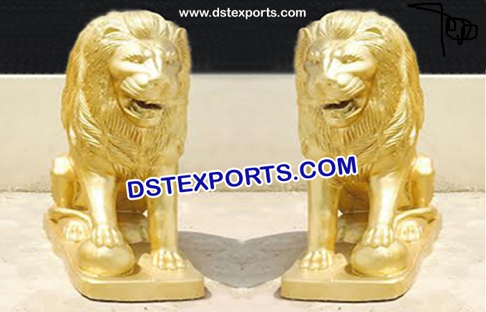 Golden Fiber Lion Welcome Statues