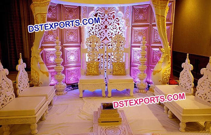 Wedding Wooden Carved Mandap Chairs Set