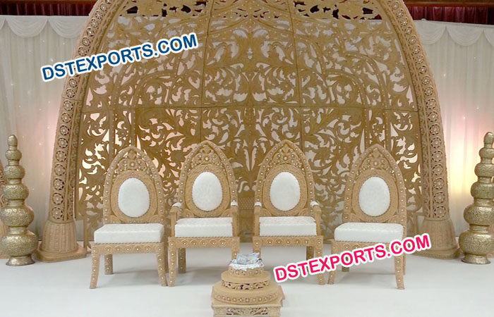 Wooden Hand Carved Mandap Chairs Set