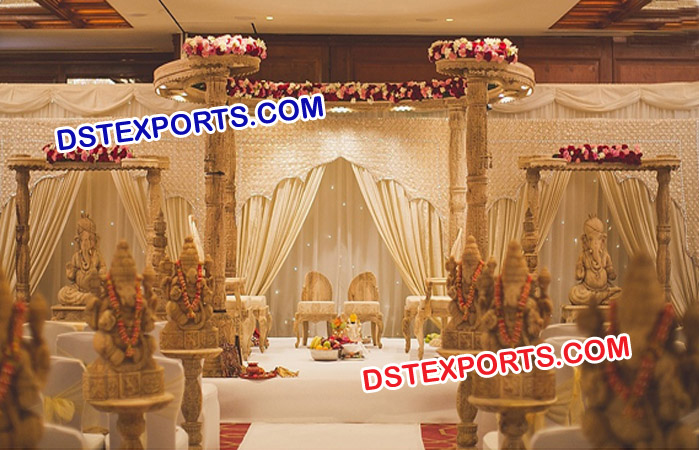 Traditional Wooden Carved Ganesha Mandap