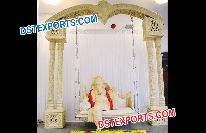 Double Pillar Wooden Ganesha Swing